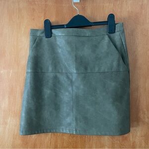 Olive Green Leather Skirt